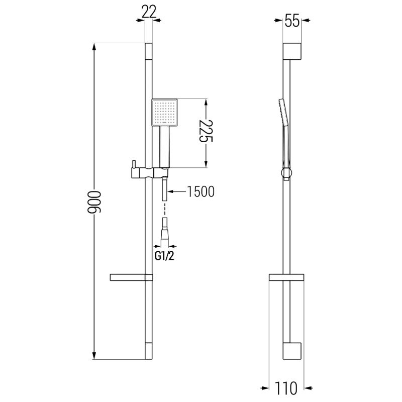 Mexen DS45 Ensemble de douche coulissant, noir - 785454583-70