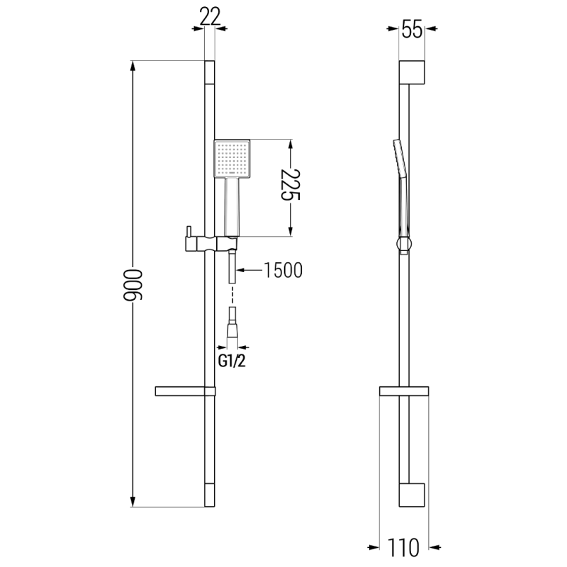 Mexen DS45 ensemble de douche coulissant, chromé - 785454583-00