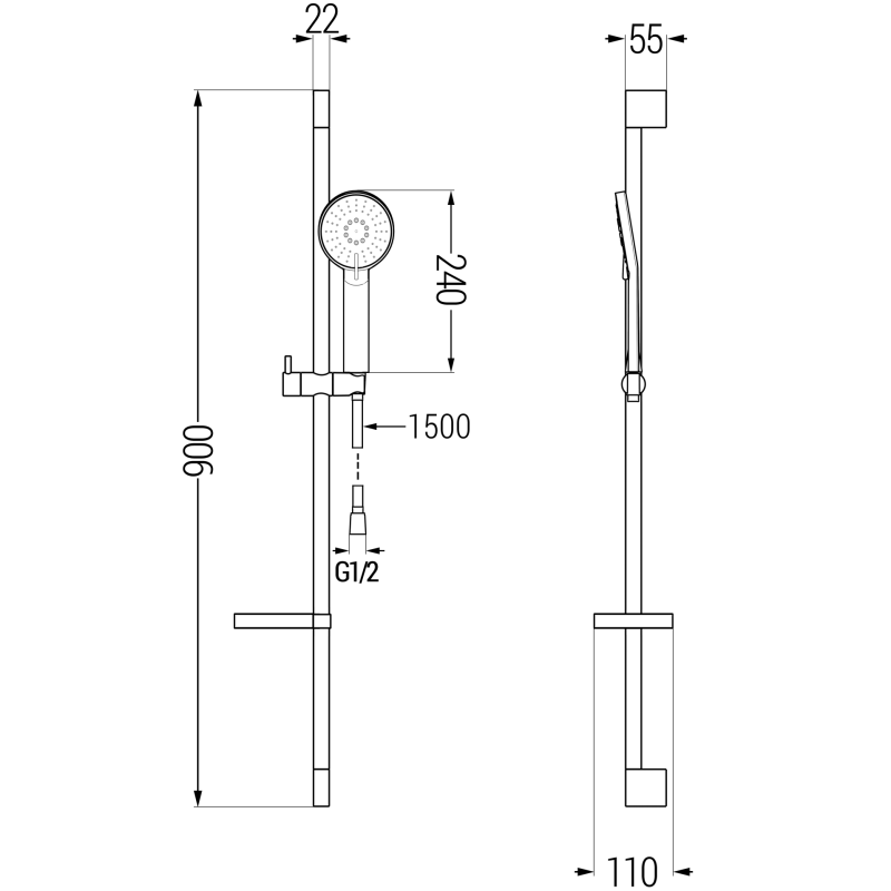Mexen DS40 ensemble de douche coulissant, noir - 785404583-70