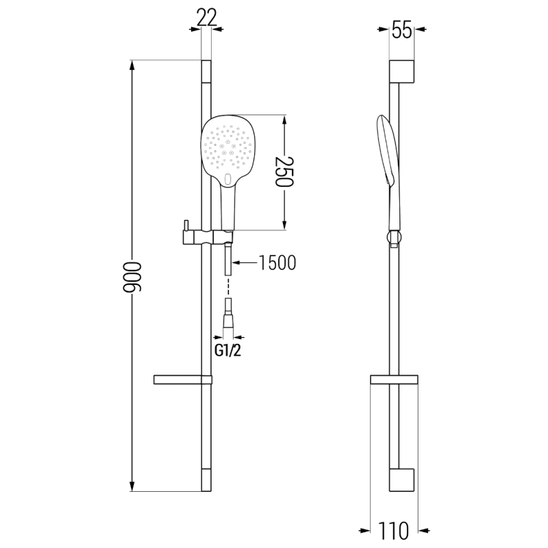 Mexen DS22 ensemble de douche coulissant, noir - 785224583-70