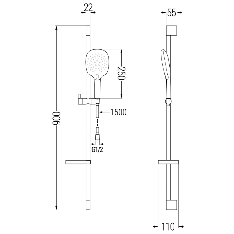 Mexen DS22 ensemble de douche coulissant, chromé - 785224583-00