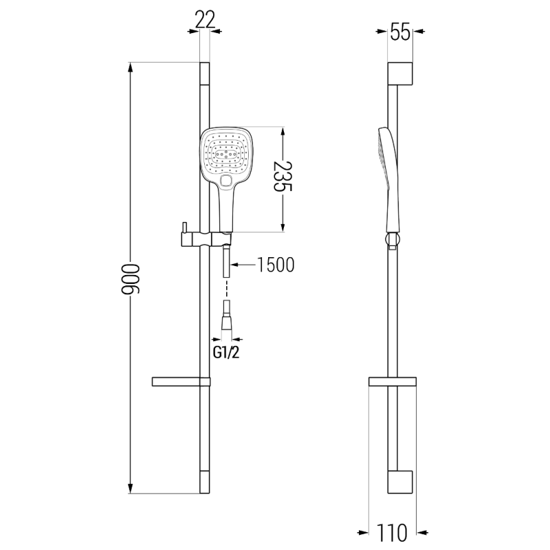 Mexen DS17 ensemble de douche coulissant, noir - 785174583-70