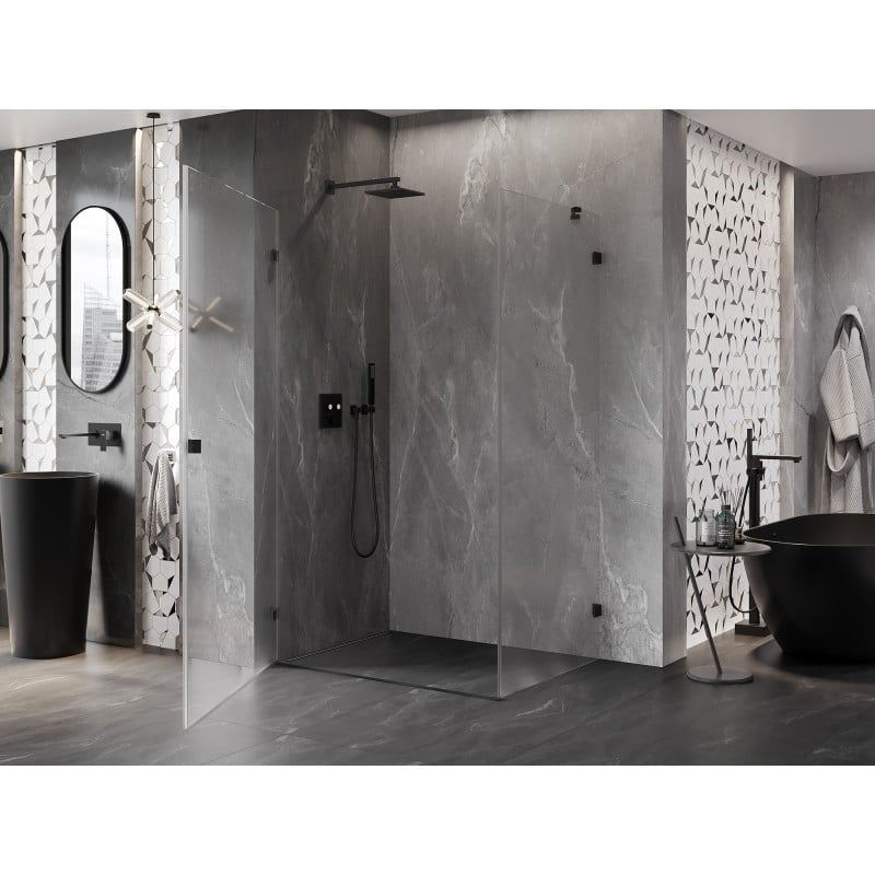 Mexen Lunar-B cabine de douche pivotante gauche 100 x 80 cm, transparent, noir - 832-100-080-70-00-L