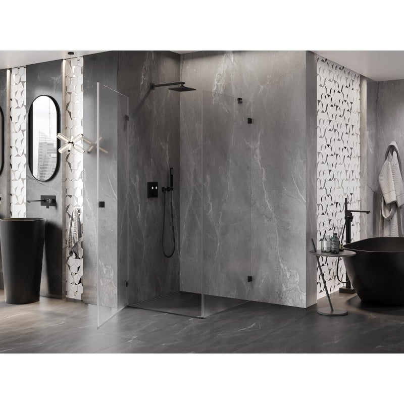 Mexen Lunar-B cabine de douche pivotante gauche 100 x 100 cm, transparent, noir - 832-100-100-70-00-L