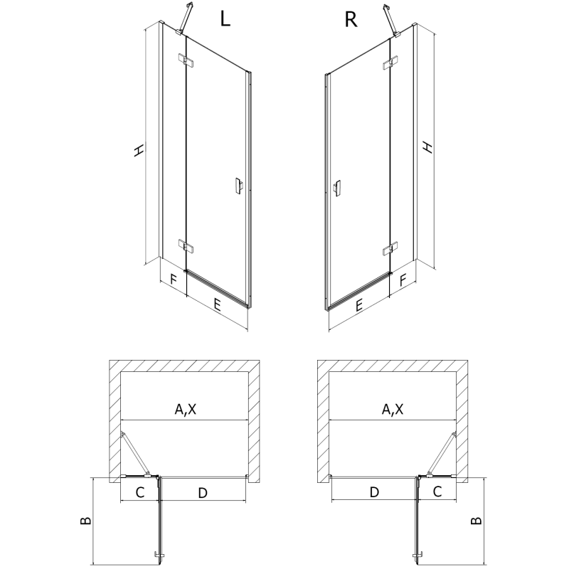 Mexen Mist-H porte de douche pivotante gauche 70 cm, transparent, noir - 8A5-070-000-70-00-L
