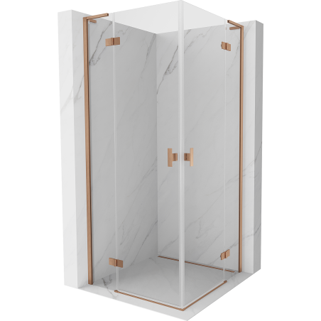 Mexen Mist-H L Duo cabine de douche à charnière 80 x 80 cm, transparent, cuivre brossé - 8A5L-080L-080P-65-00