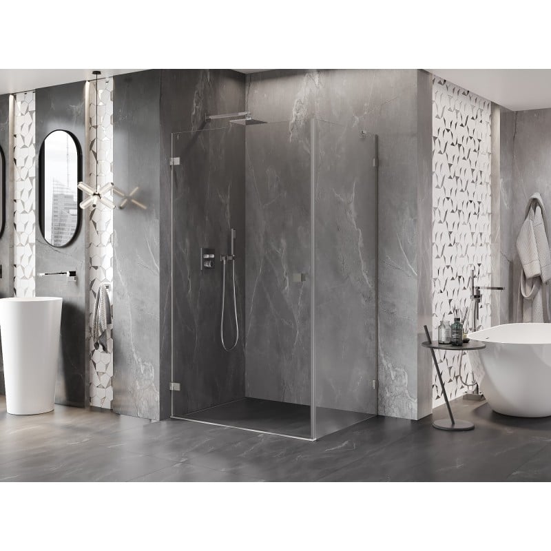 Mexen Lunar-B cabine de douche pivotante gauche 100 x 80 cm, transparent, nickel brossé - 832-100-080-97-00-L