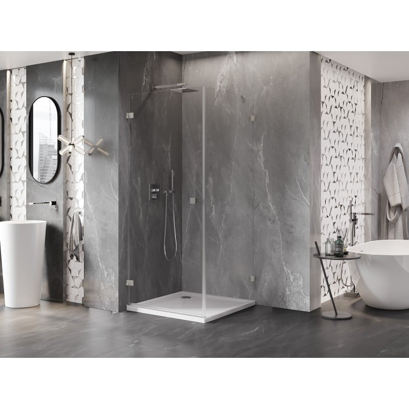 Mexen Lunar-B cabine de douche pivotante gauche 90 x 90 cm, transparent, nickel brossé - 832-090-090-97-00-L