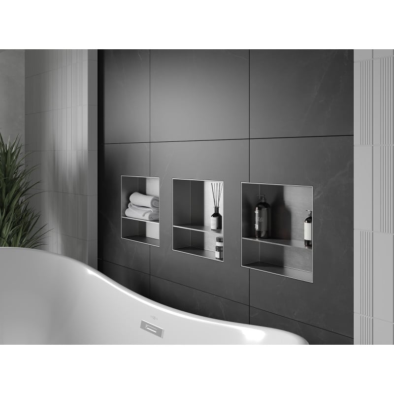 Mexen X-Wall-NR étagère encastrée sans rebord avec étagère 30 x 30 cm, inox - 1911303010S