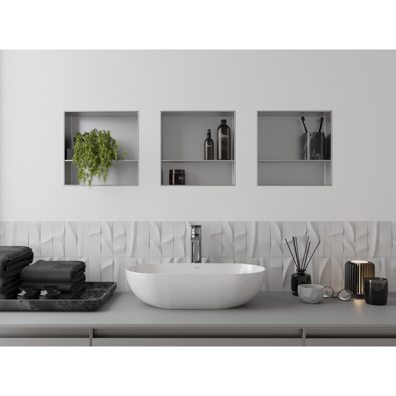 Mexen X-Wall-NR étagère encastrée sans rebord avec étagère 30 x 30 cm, inox - 1911303010S
