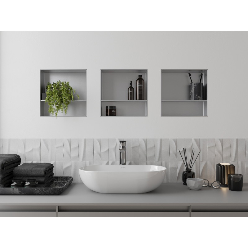 Mexen X-Wall-NR étagère encastrée sans rebord avec tablette 30 x 30 cm, inox - 1911303010S