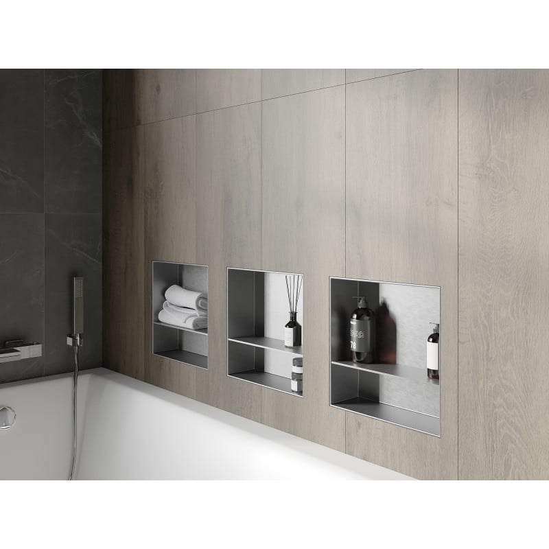 Mexen X-Wall-NR étagère encastrée sans rebord avec étagère 30 x 30 cm, inox - 1911303010S