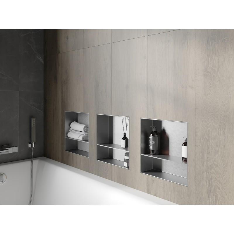 Mexen X-Wall-NR étagère encastrée sans rebord avec tablette 30 x 30 cm, inox - 1911303010S