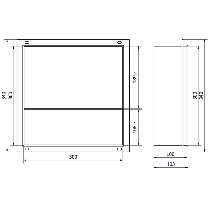 Mexen X-Wall-NR étagère encastrée sans rebord avec étagère 30 x 30 cm, inox - 1911303010S