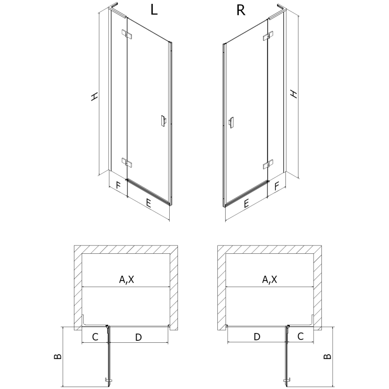 Mexen Mist-H L porte de douche pivotante gauche 95 cm, transparent, cuivre brossé - 8A5L-095-000-65-00-L