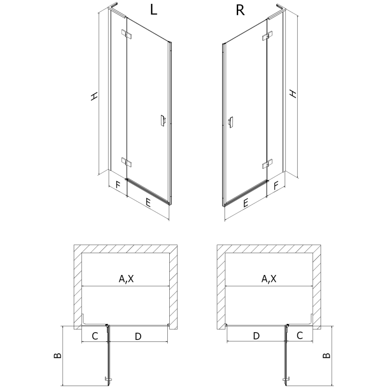 Mexen Mist-H L porte de douche pivotante droite 120 cm, transparent, doré - 8A5L-120-000-50-00-P