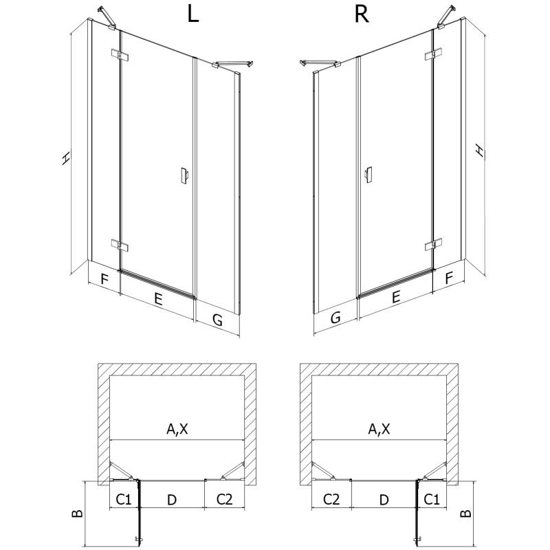 Mexen Mist-H porte de douche pivotante gauche 140 cm, transparent, cuivre brossé - 8A5-140-001-65-00-L