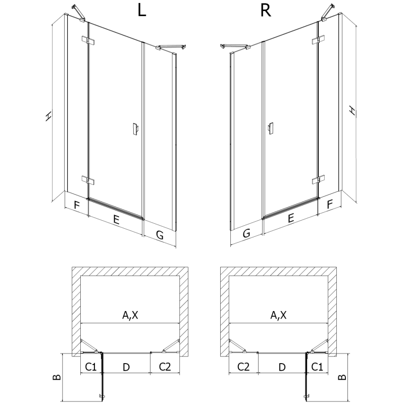 Mexen Mist-H porte de douche pivotante droite 125 cm, transparent, or - 8A5-125-001-50-00-P