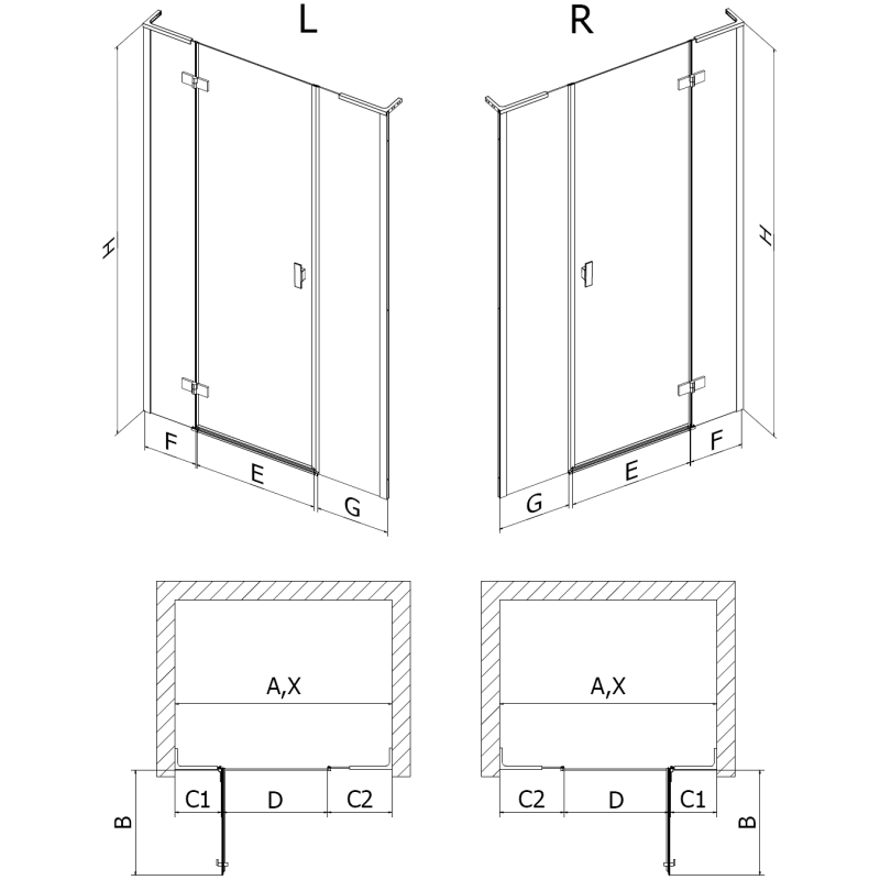 Mexen Mist-H L porte de douche pivotante gauche 150 cm, transparent, doré - 8A5L-150-001-50-00-L