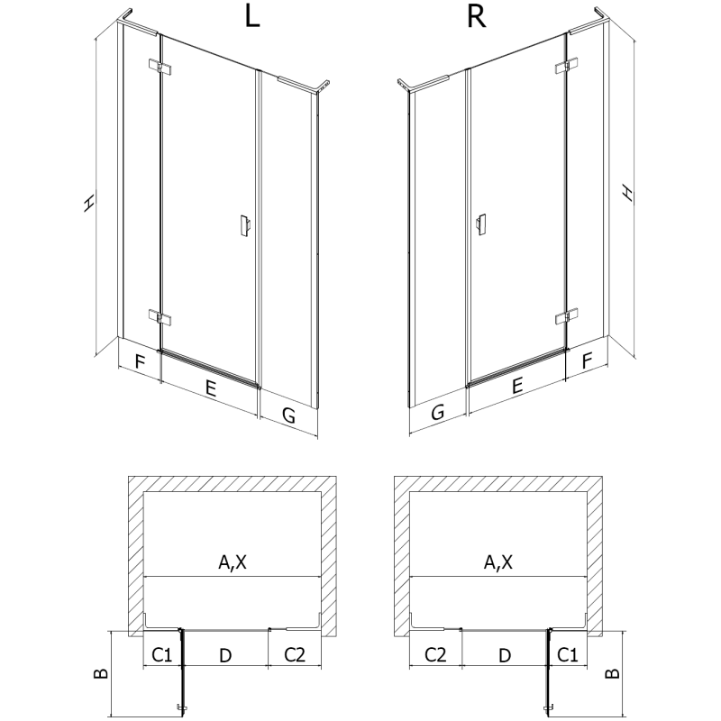 Mexen Mist-H L porte de douche pivotante gauche 145 cm, transparent, cuivre brossé - 8A5L-145-001-65-00-L