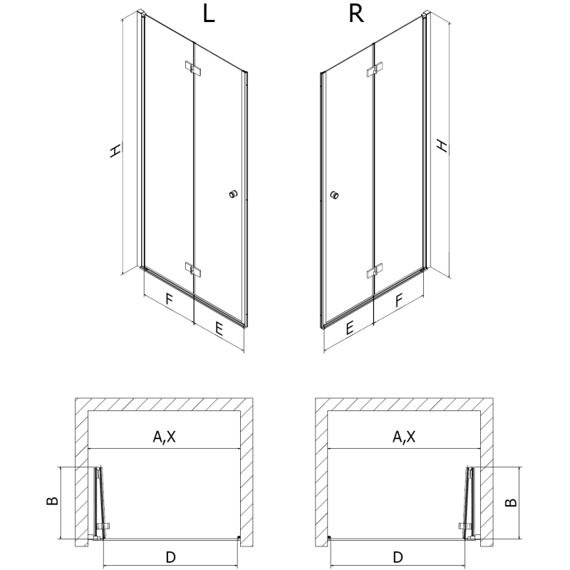 Mexen Mist-F porte de douche pliante gauche 75 cm, grille noire, noir - 8A6-075-000-70-77-L