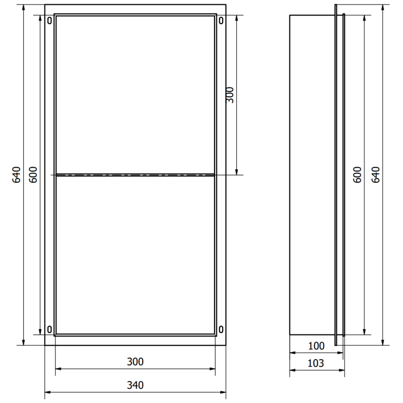 Mexen X-Wall-NR étagère encastrée sans collerette avec étagère 60 x 30 cm, inox - 1911603010S