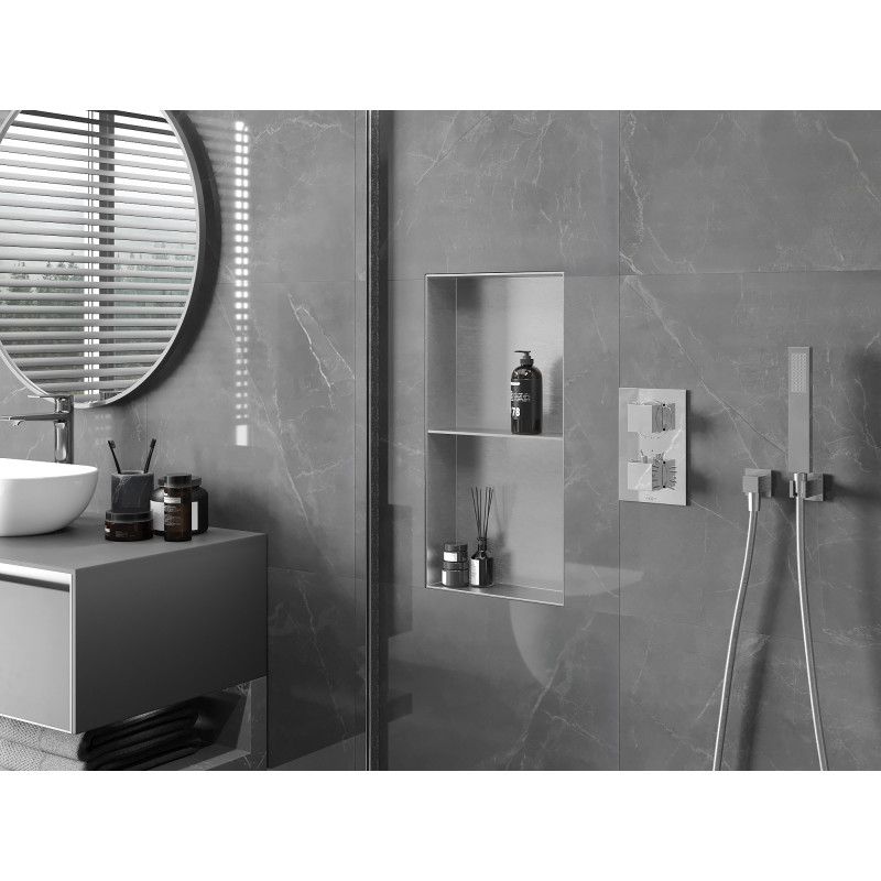 Mexen X-Wall-NR étagère encastrée sans rebord avec étagère 60 x 30 cm, inox - 1911603010S