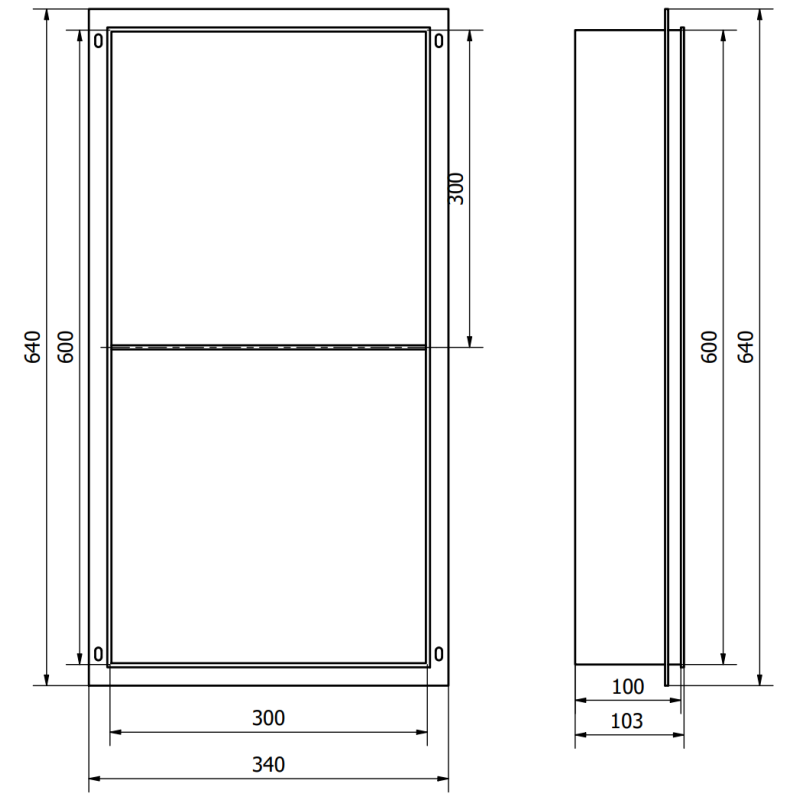 Mexen X-Wall-NR étagère encastrée sans rebord avec étagère 60 x 30 cm, blanc - 1921603010S