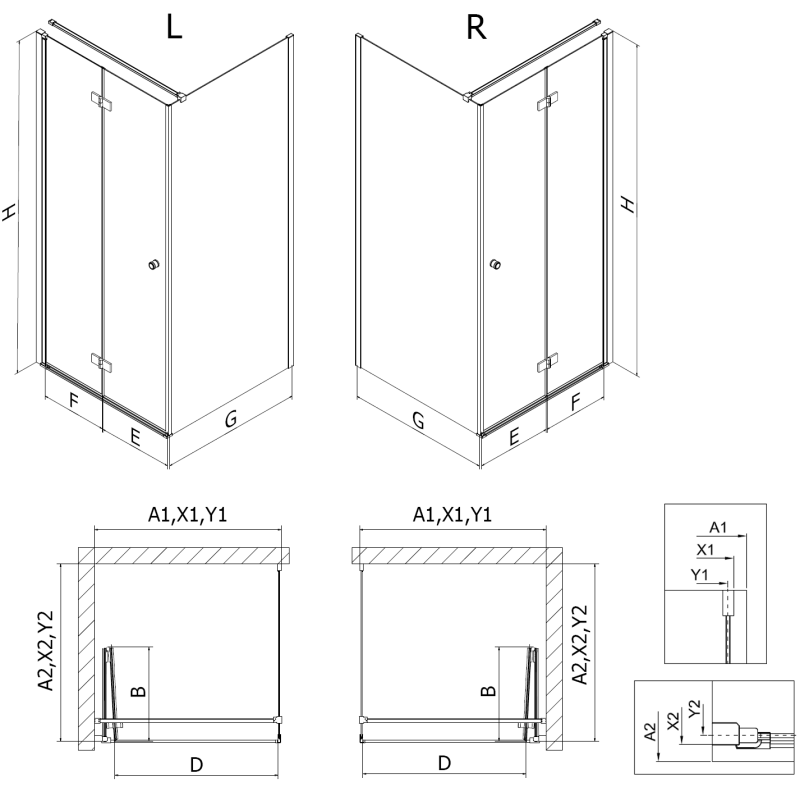 Mexen Mist-F cabine de douche pliante droite 75 x 75 cm, cadre noir, noir - 8A6T-075-075-70-70-P