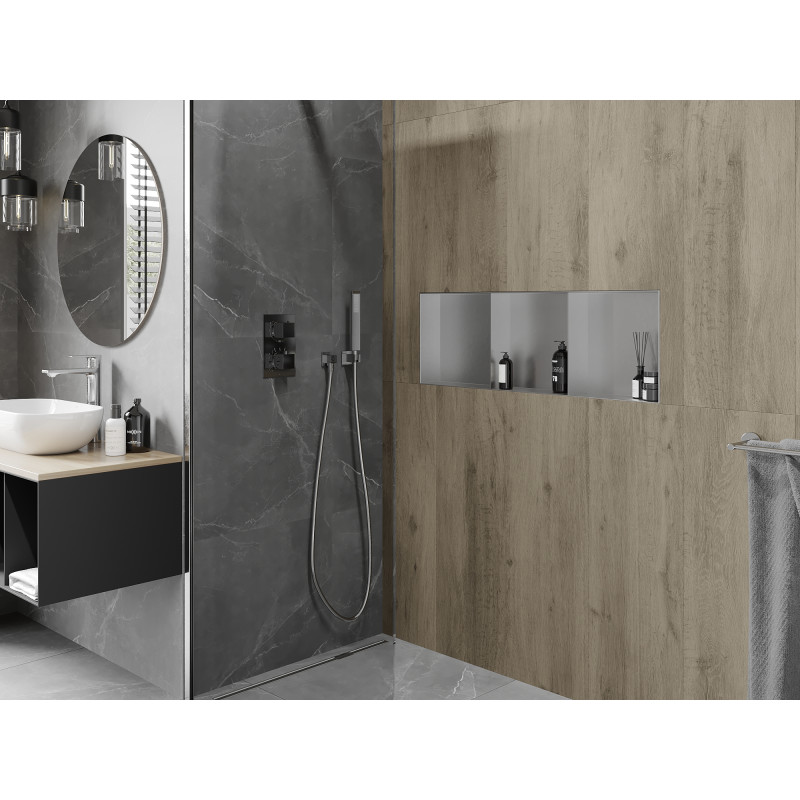 Mexen X-Wall-NR étagère encastrée sans rebord avec étagère 90 x 30 cm, inox - 1911903010S
