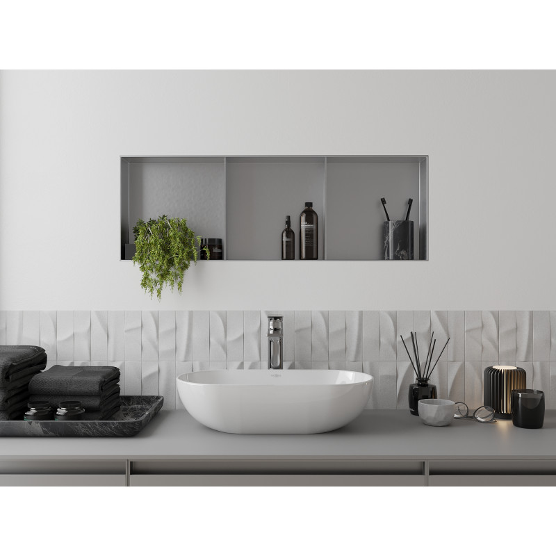 Mexen X-Wall-NR étagère encastrée sans rebord avec étagère 90 x 30 cm, inox - 1911903010S