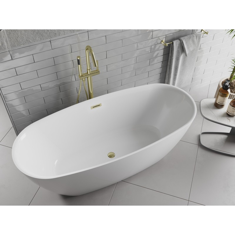 Mexen Luvo Slim baignoire autoportante 170 x 75 cm, blanche, trop-plein doré - 52801707500-50