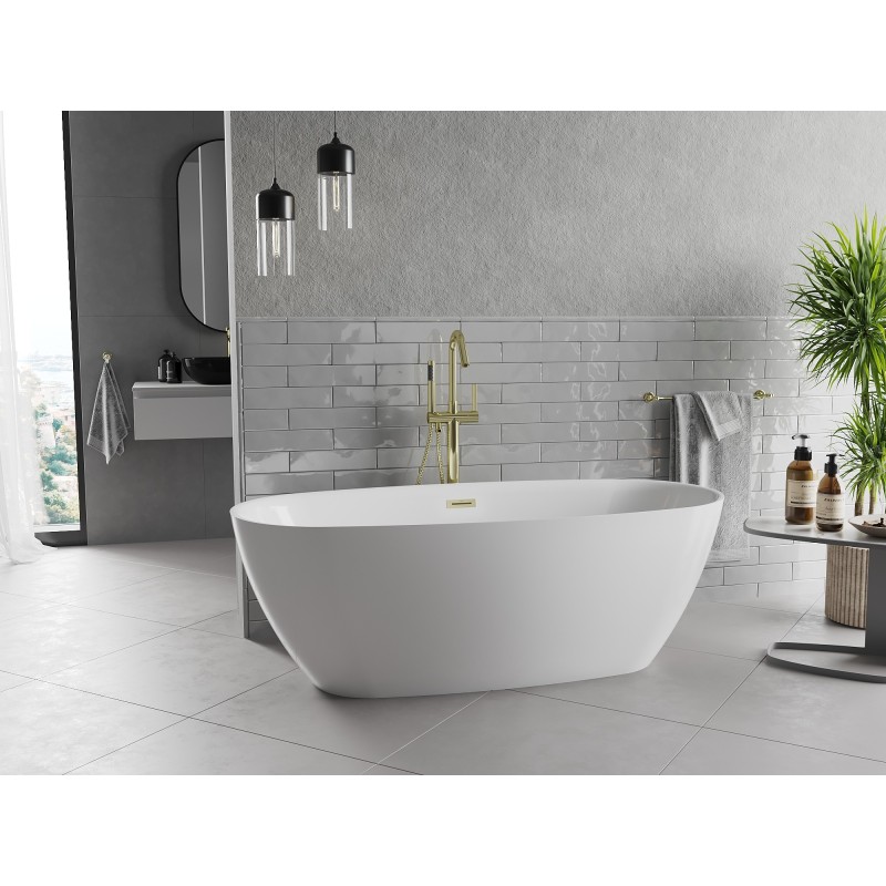 Mexen Luvo Slim baignoire autoportante 170 x 75 cm, blanche, trop-plein doré - 52801707500-50