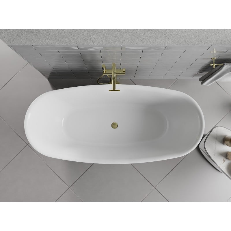 Mexen Luvo Slim baignoire autoportante 170 x 75 cm, blanche, trop-plein doré - 52801707500-50