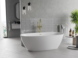 Mexen Luvo Slim baignoire autoportante 170 x 75 cm, blanche, trop-plein or brossé - 52801707500-55