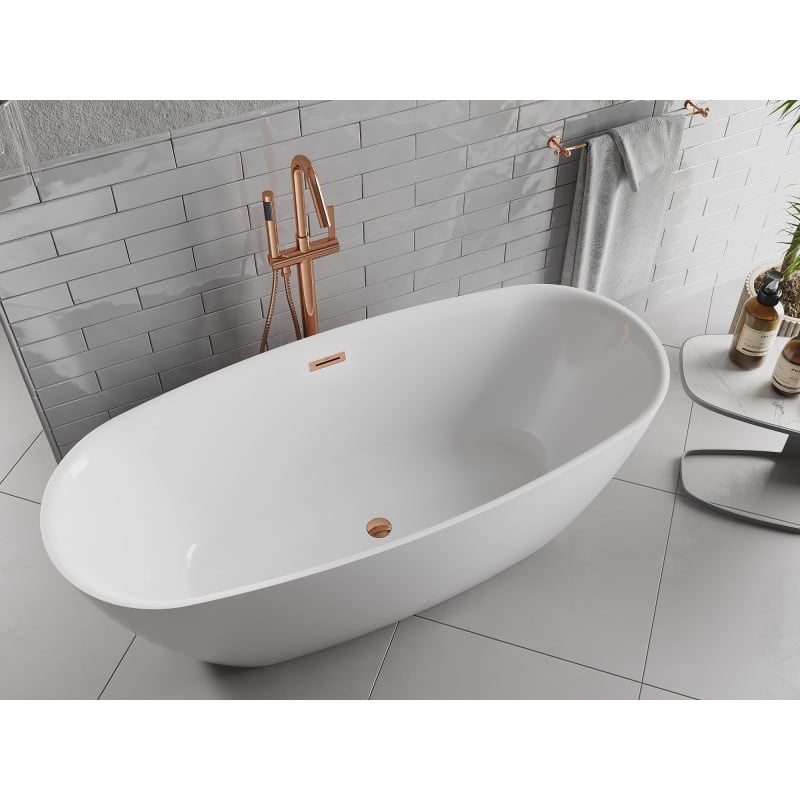 Mexen Luvo Slim baignoire autoportante 170 x 75 cm, blanche, trop-plein or rose - 52801707500-60