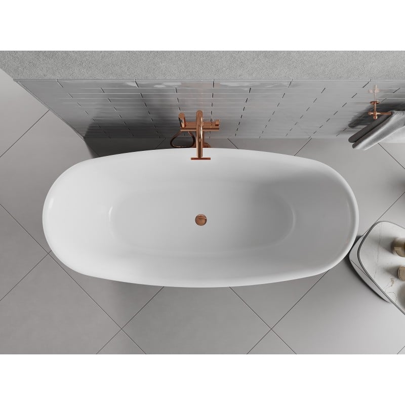 Mexen Luvo Slim baignoire autoportante 170 x 75 cm, blanche, trop-plein or rose - 52801707500-60