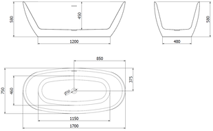 Mexen Luvo Slim baignoire autoportante 170 x 75 cm, blanche, trop-plein en cuivre brossé - 52801707500-65