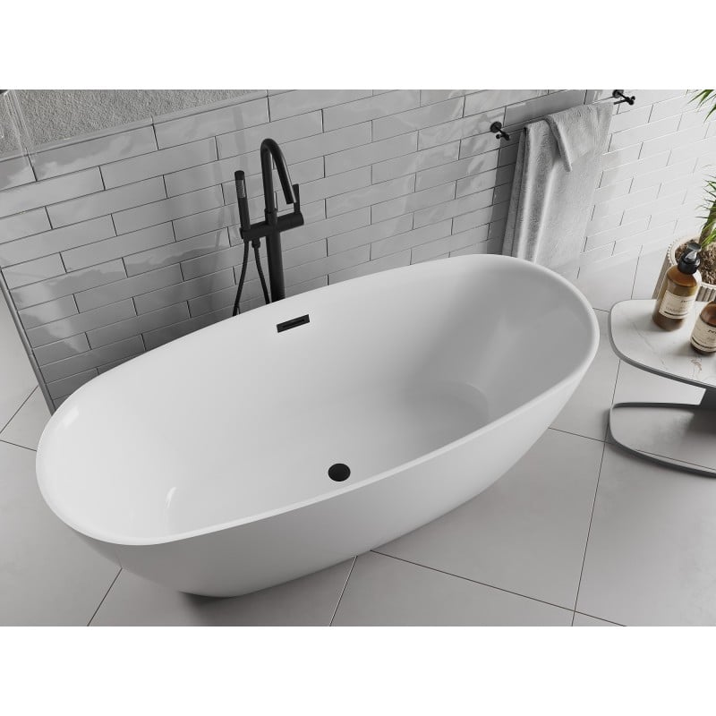 Mexen Luvo Slim baignoire autoportante 170 x 75 cm, blanche, trop-plein noir - 52801707500-70