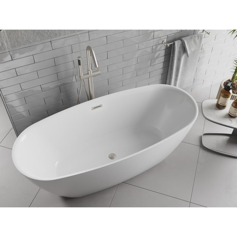 Mexen Luvo Slim baignoire autoportante 170 x 75 cm, blanche, trop-plein nickel brossé - 52801707500-97