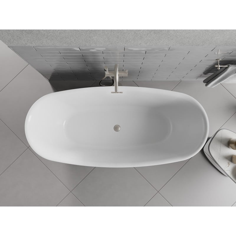 Mexen Luvo Slim baignoire autoportante 170 x 75 cm, blanche, trop-plein nickel brossé - 52801707500-97