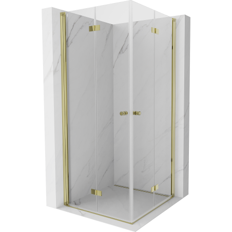 Mexen Mist-F Duo cabine de douche pliante 100 x 100 cm, transparent, dorée - 8A6-100L-100P-50-00