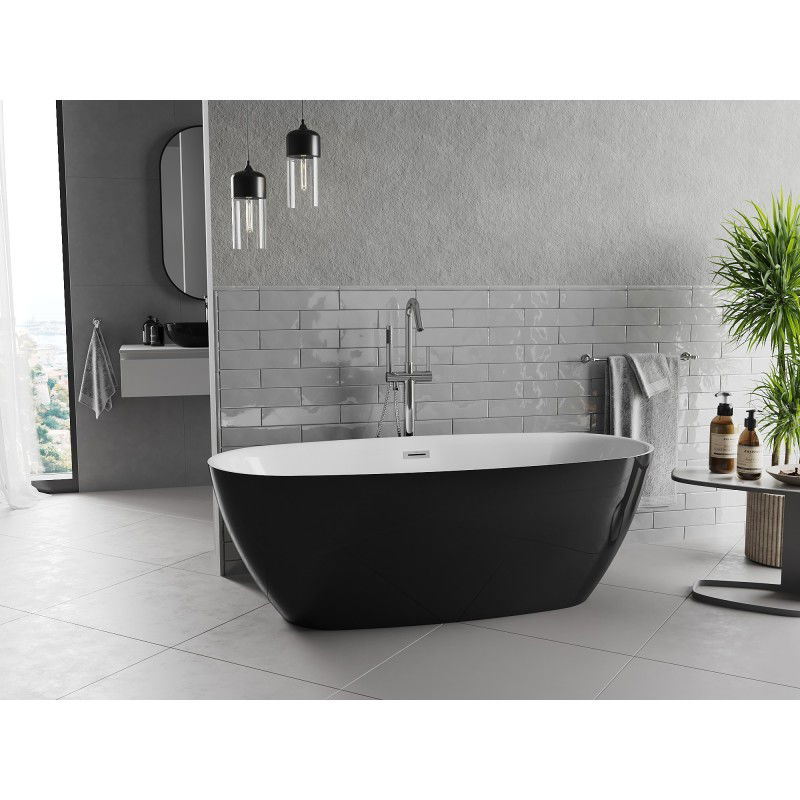 Mexen Luvo Slim baignoire autoportante 170 x 75 cm, blanche/noire, trop-plein chrome - 52801707575-01