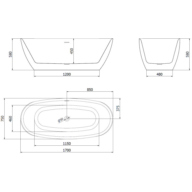 Mexen Luvo Slim baignoire autoportante 170 x 75 cm, blanc/noir, trop-plein blanc - 52801707575-20