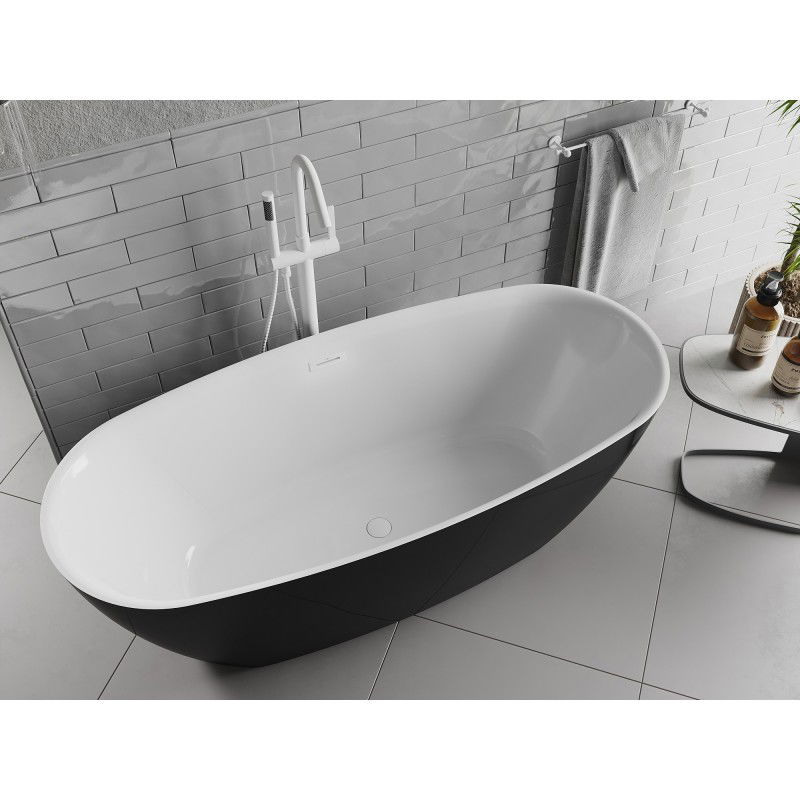 Mexen Luvo Slim baignoire autoportante 170 x 75 cm, blanc/noir, trop-plein blanc - 52801707575-20