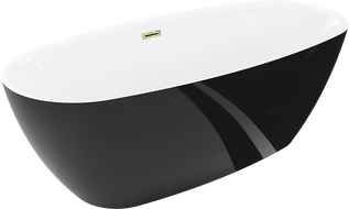 Mexen Luvo Slim baignoire autoportante 170 x 75 cm, blanc/noir, trop-plein doré - 52801707575-50