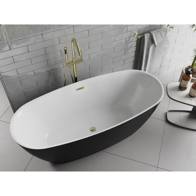 Mexen Luvo Slim baignoire autoportante 170 x 75 cm, blanc/noir, trop-plein doré - 52801707575-50
