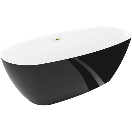 Mexen Luvo Slim baignoire autoportante 170 x 75 cm, blanc/noir, trop-plein doré brossé - 52801707575-55
