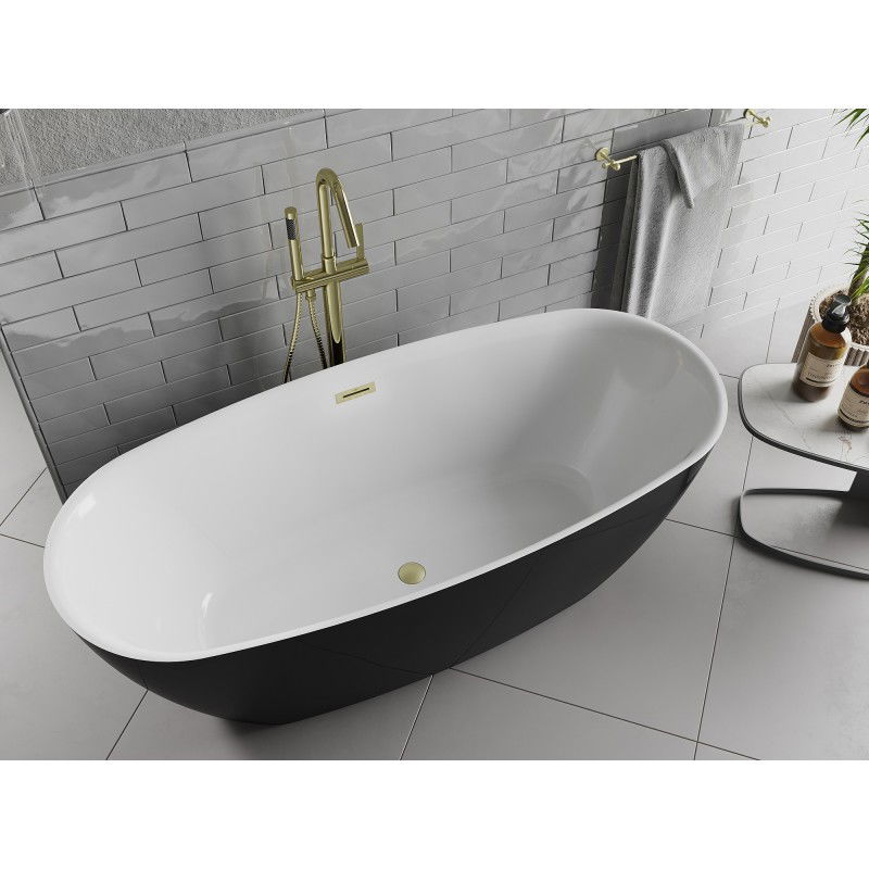 Mexen Luvo Slim baignoire autoportante 170 x 75 cm, blanche/noire, trop-plein or brossé - 52801707575-55