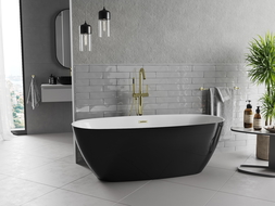 Mexen Luvo Slim baignoire autoportante 170 x 75 cm, blanc/noir, trop-plein doré brossé - 52801707575-55